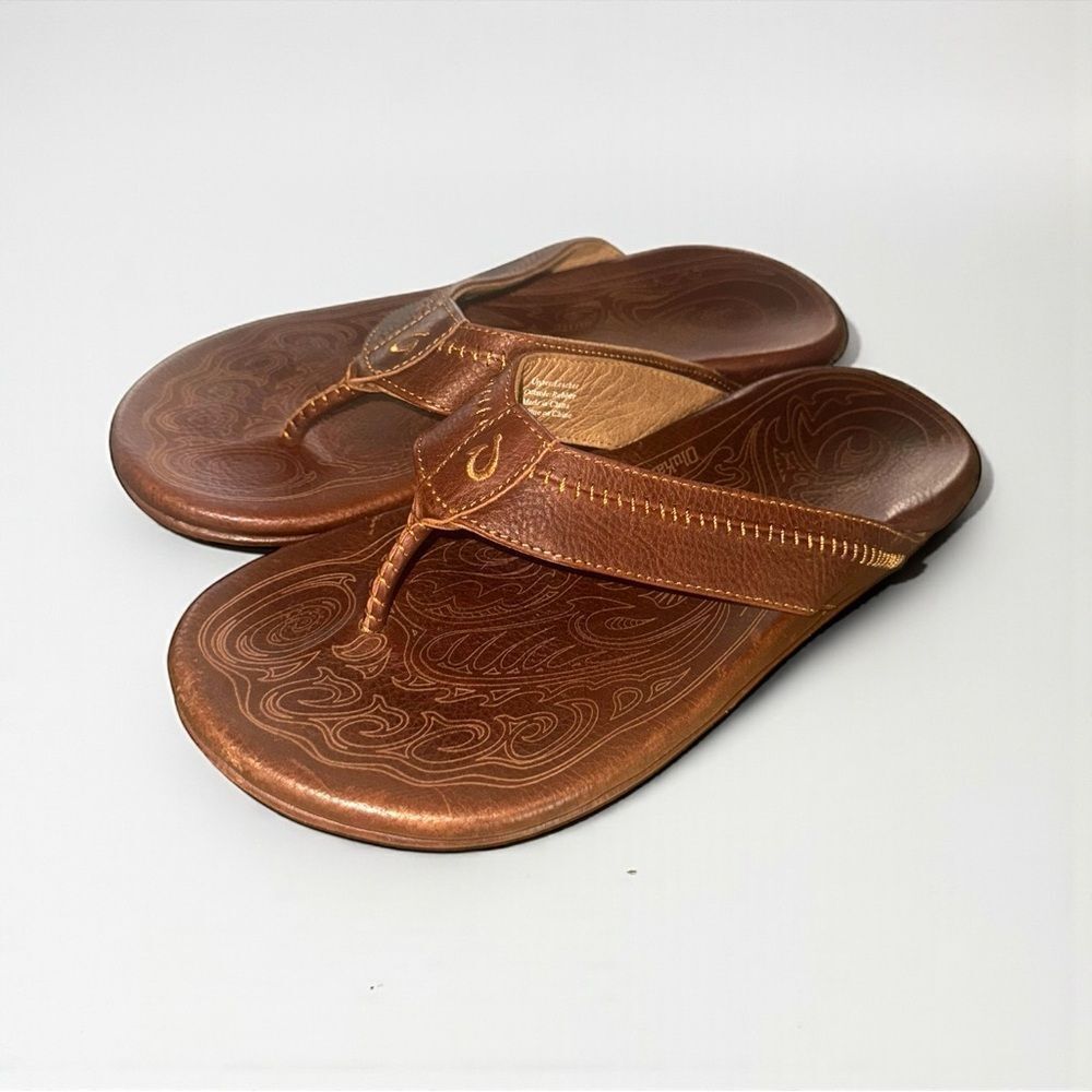 OluKai Brown Leather Flip-Flops - Picture 7 of 7